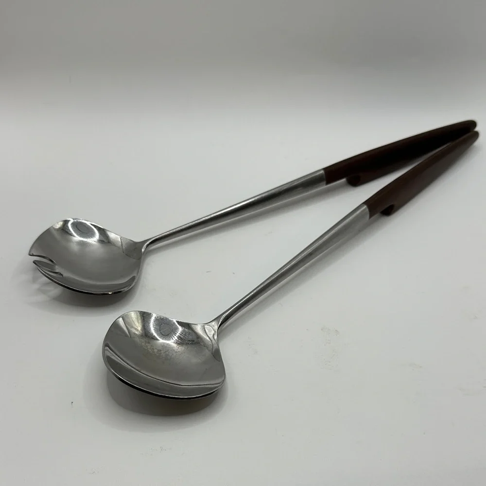 Vintage Mid-Century Modern EPIC Japanese Forged Stainless Salad Serving Utensils